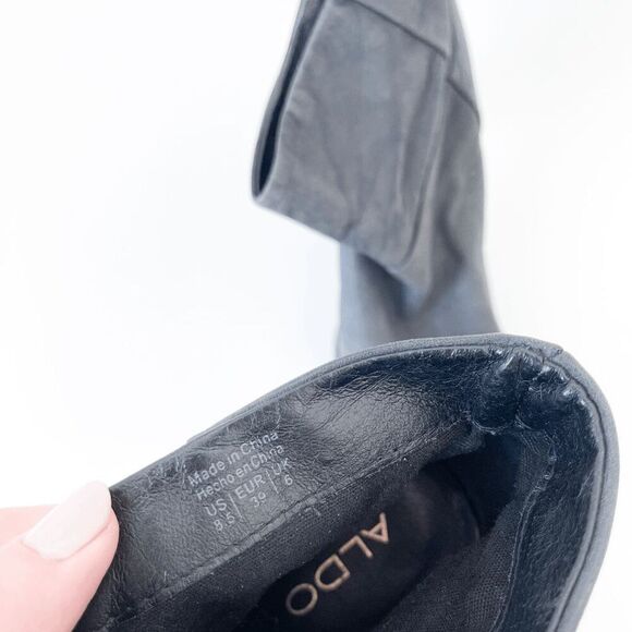 Aldo Womens Nubuck Leather Block Heel Slouchy Ankle Booties Charcoal Size 8.5 - Picture 6 of 9